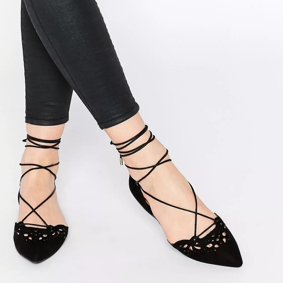 NIB Aldo "Harmony" Lace Up Pointy Toe Suede Flats - Picture 1 of 6